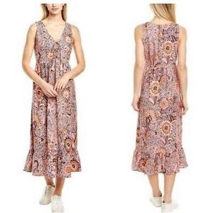 Madewell Floral Lace Up Ruffle Hem Midi Dress in Bali Blooms. Size 00.